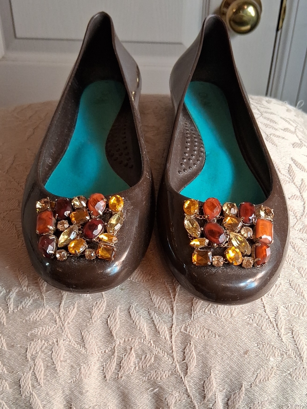 Oka B Women's Jellies Ballet Flats featuring a dark translucent jelly material,